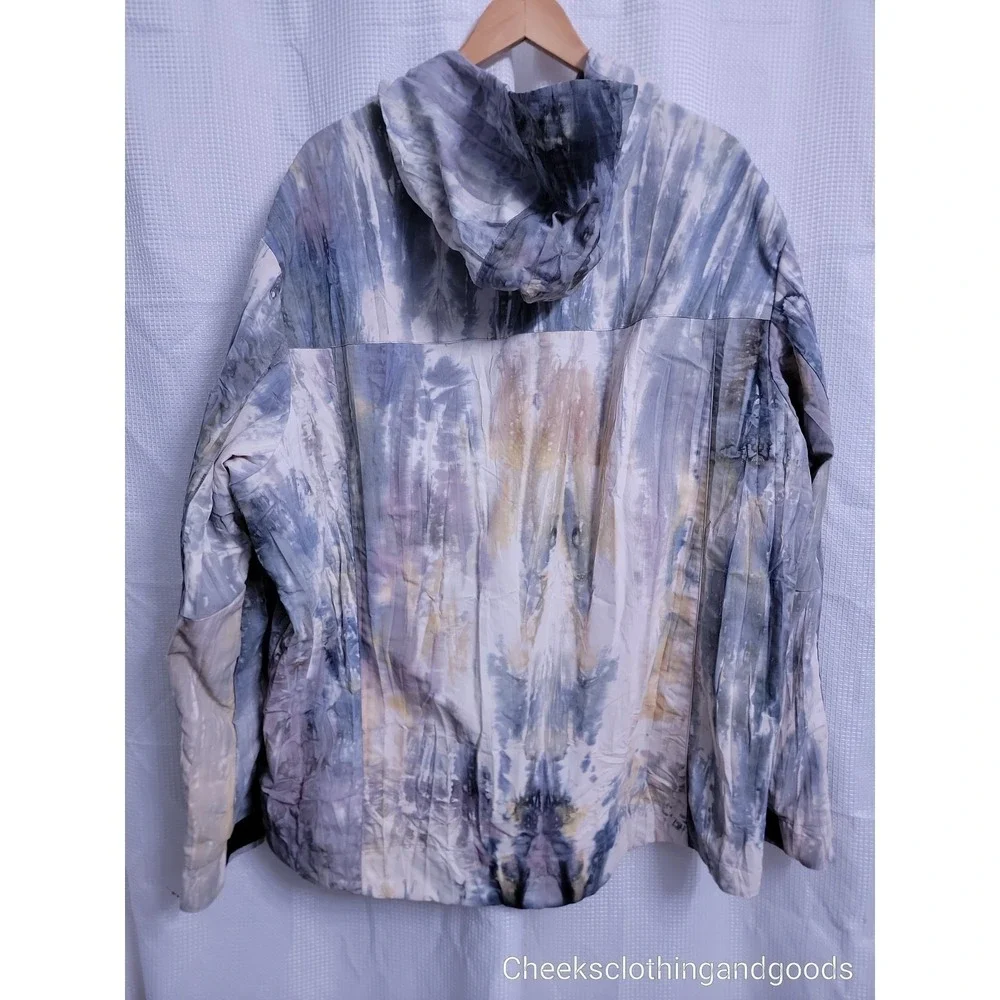 VRST Tie Dye Rain Jacket Mens XXL Gray Blue Nylon Shell Full Zip Hooded Coat